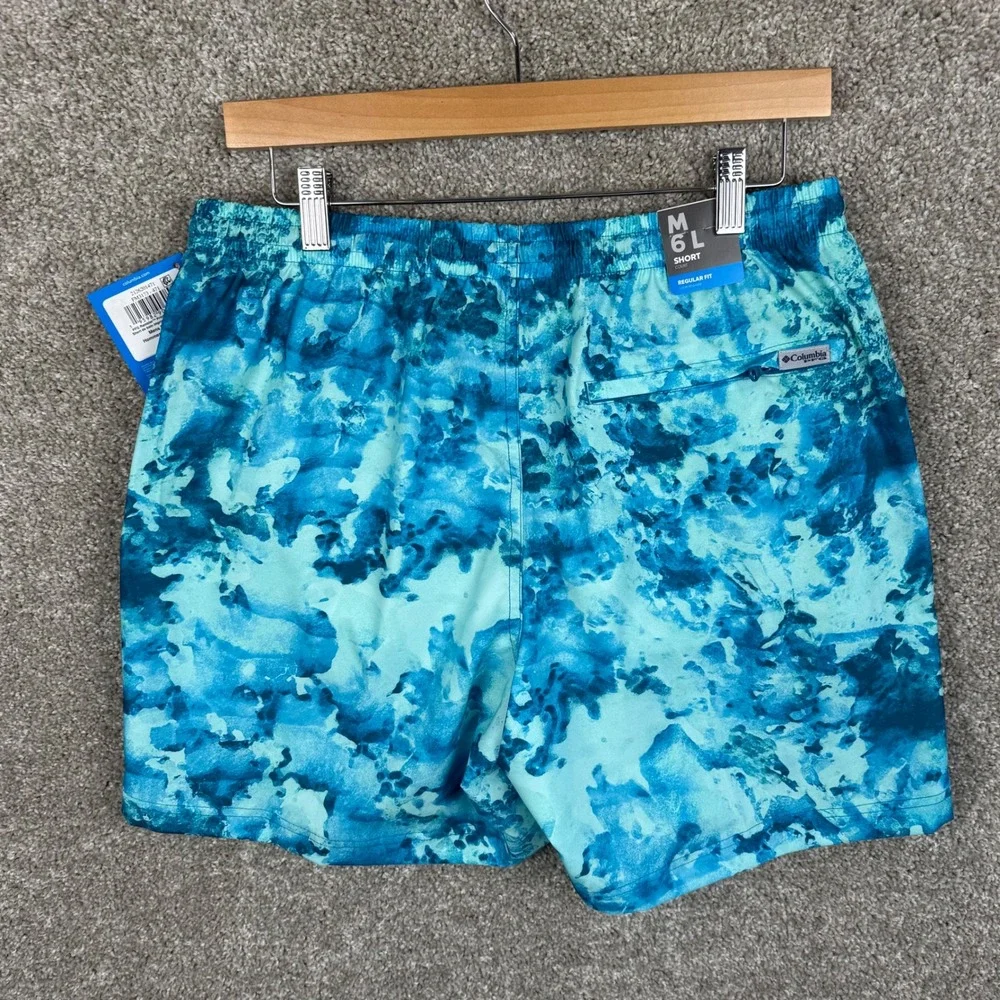 Columbia PFG Rambler Printed Water Shorts Mens Medium Blue Teal Tie Dye Omni NEW